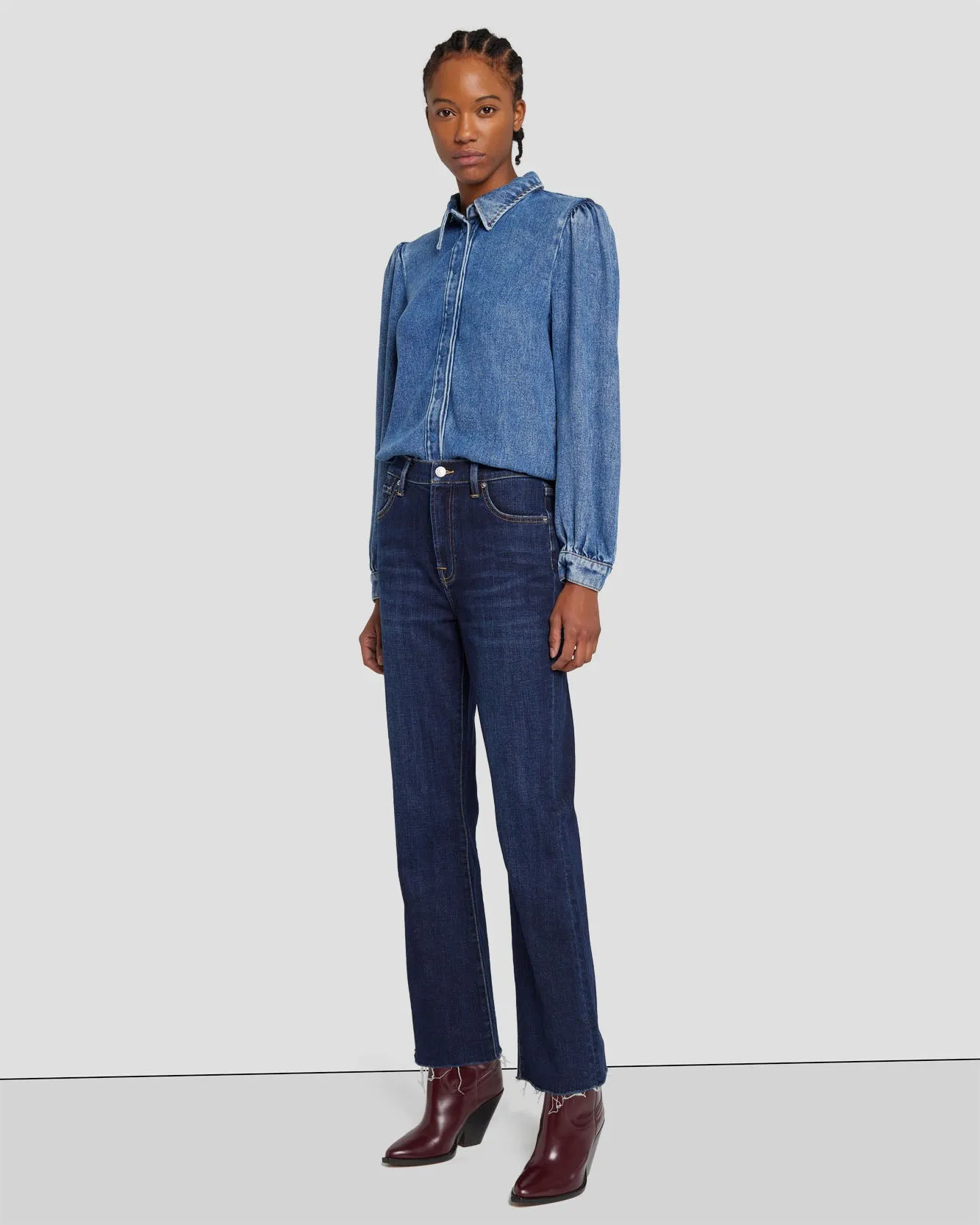 Broken Twill High Waist Slim Kick in Calix