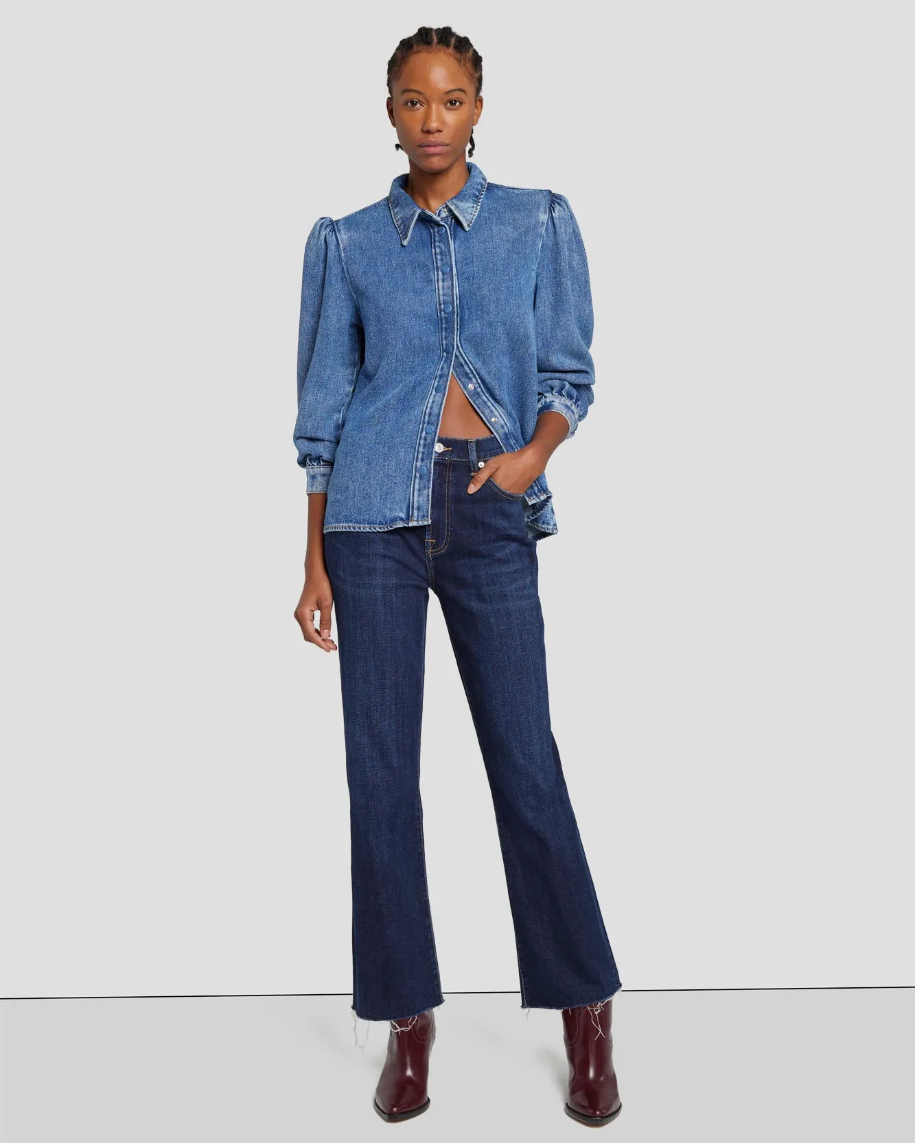Broken Twill High Waist Slim Kick in Calix