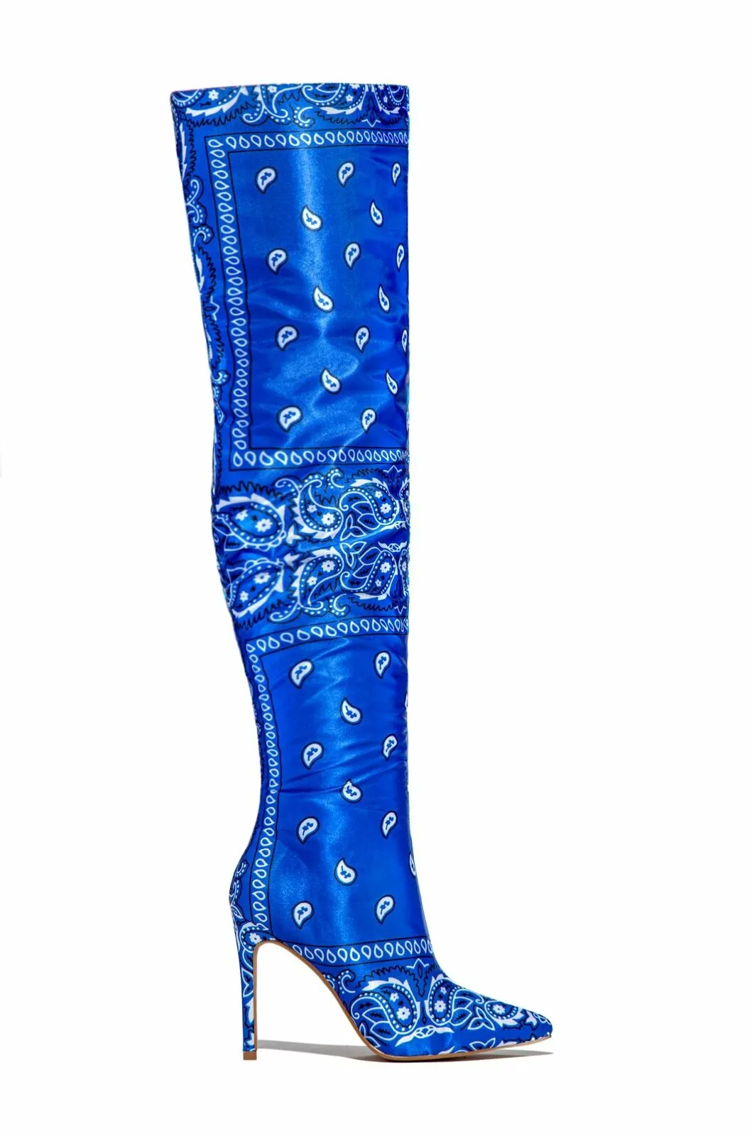 CAPE ROBBIN WOMEN'S SPRING BANDANA STILETTO HIGH HEEL THIGH HIGH BOOTS BLUE