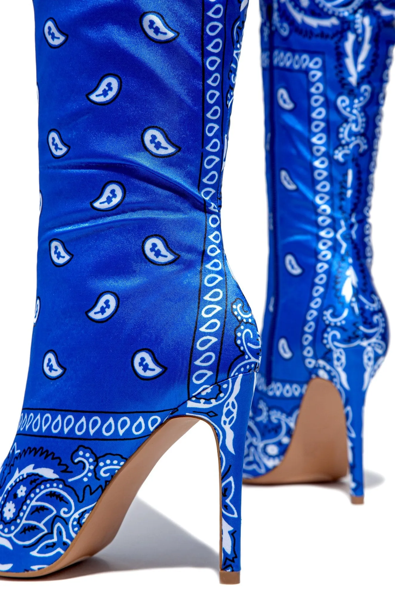 CAPE ROBBIN WOMEN'S SPRING BANDANA STILETTO HIGH HEEL THIGH HIGH BOOTS BLUE