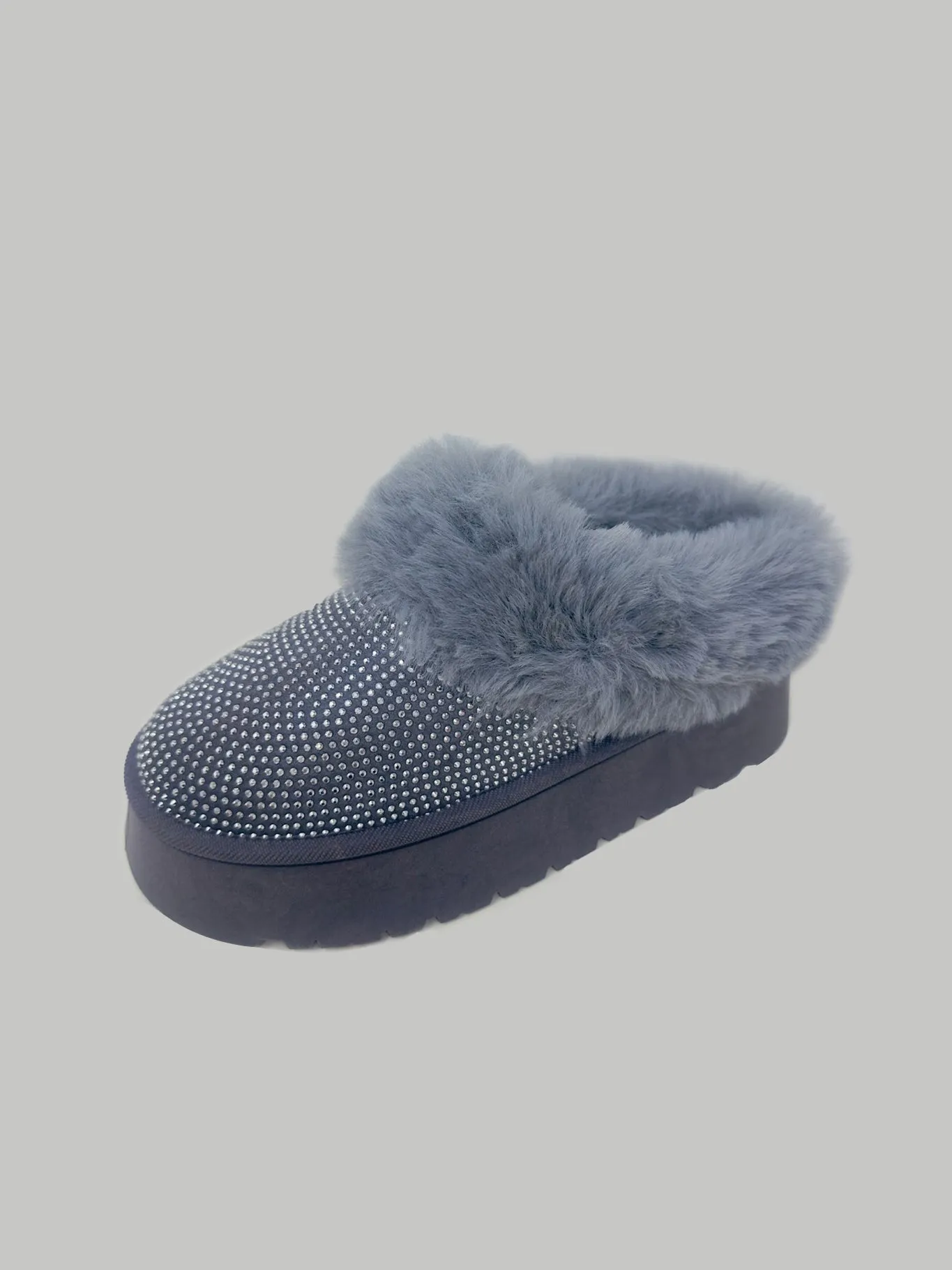 DIVA Embellished Faux Fur Platform Booties - Gray