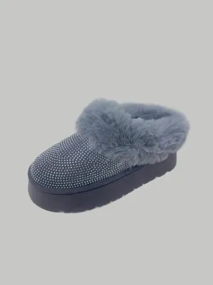 DIVA Embellished Faux Fur Platform Booties - Gray