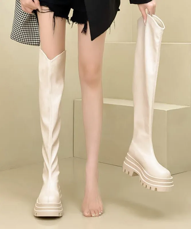 Fashion Zippered Splicing Platform Knee Boots Black ML1691