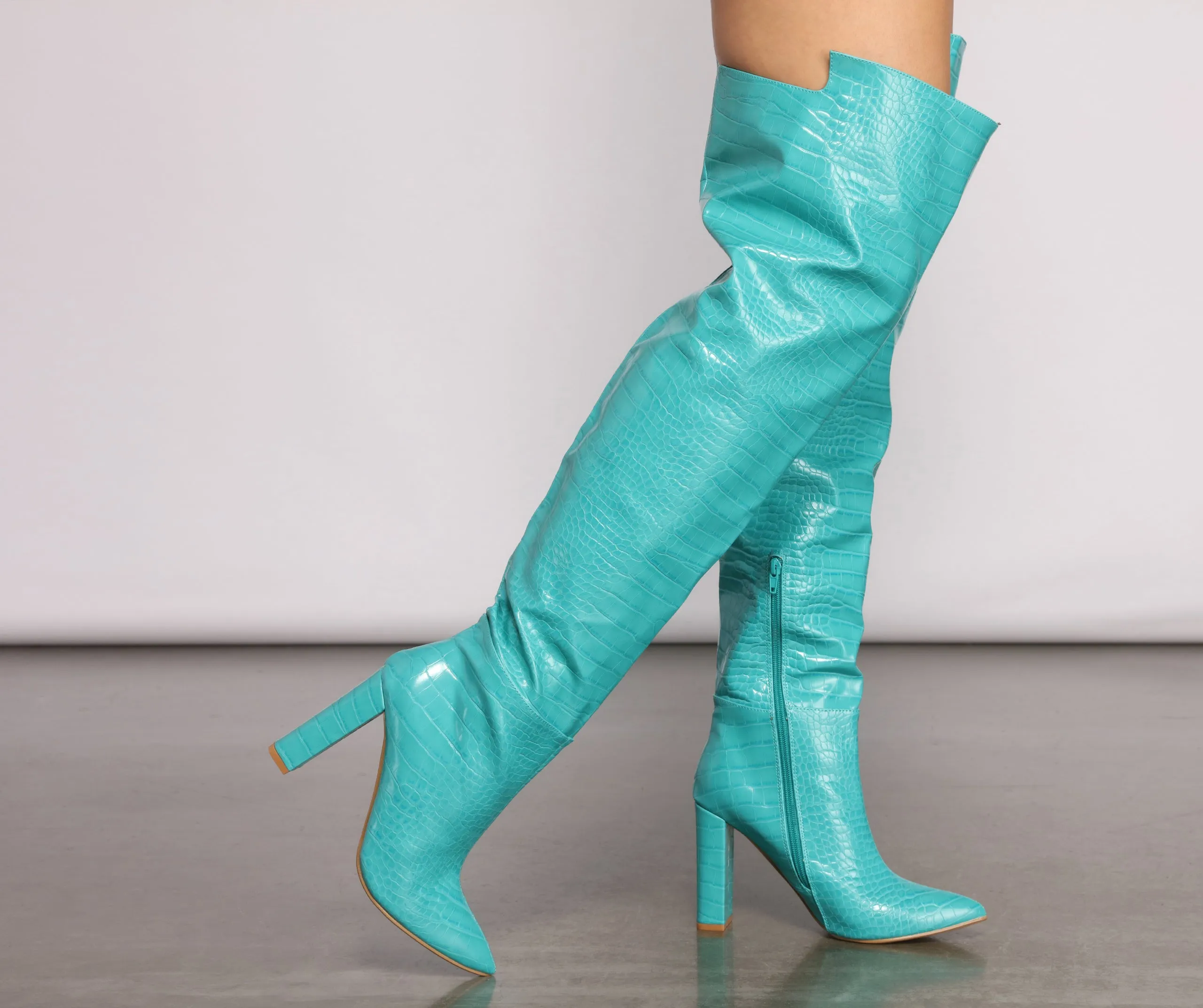 Fashionista Chic Croc Embossed Faux Leather Boots