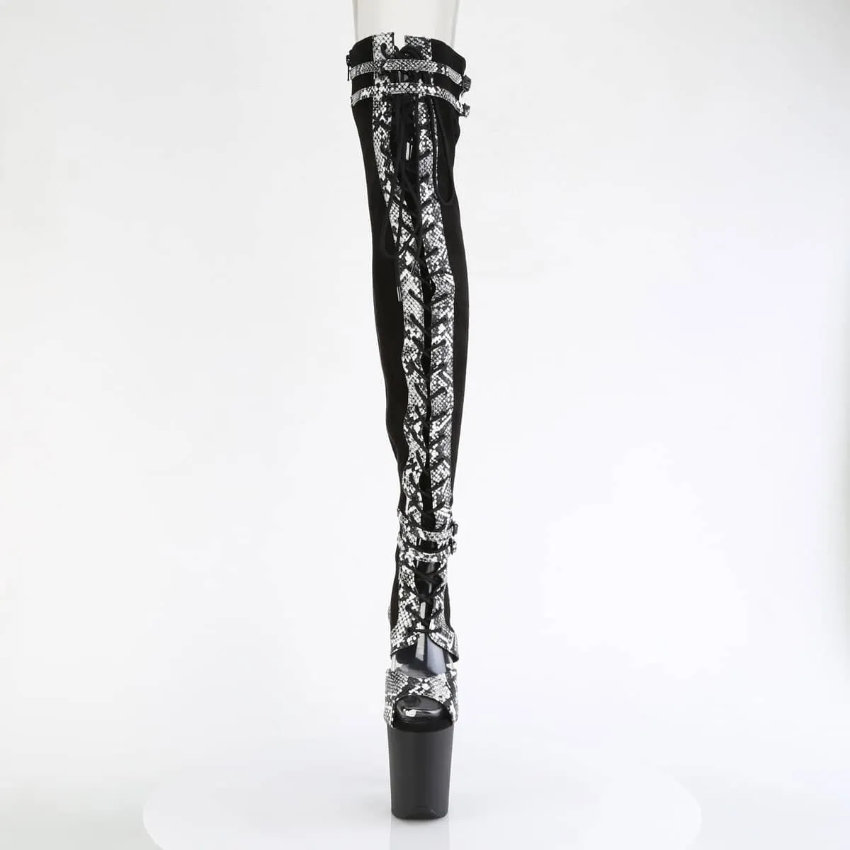 FLAMINGO-3027SP Black Thigh High Peep Toe Boots