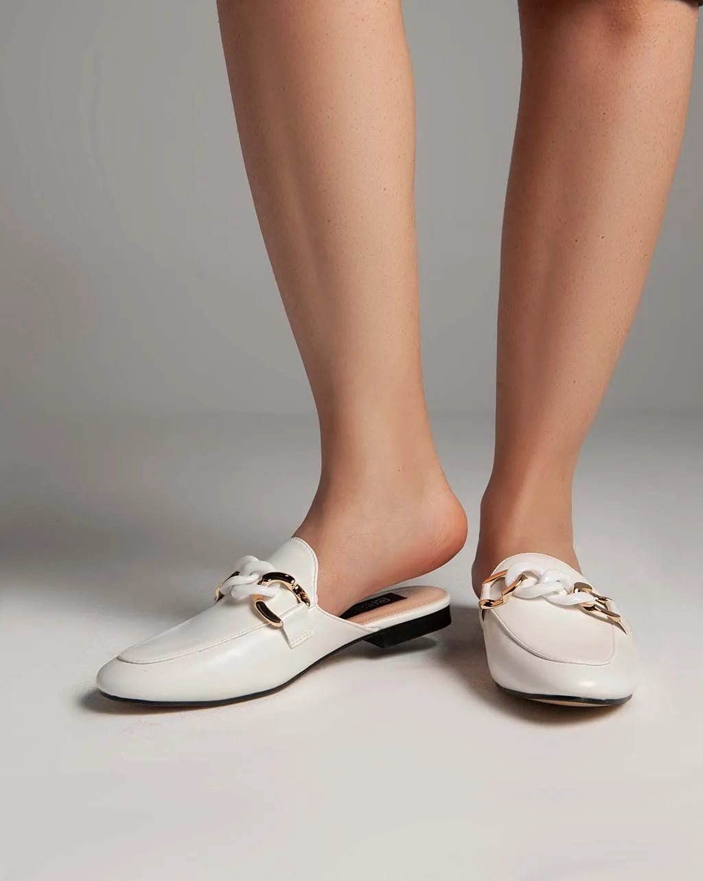 Flat Closed Toe Mules - Slippers - White