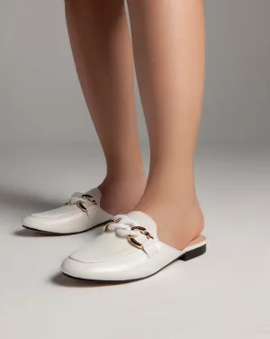 Flat Closed Toe Mules - Slippers - White