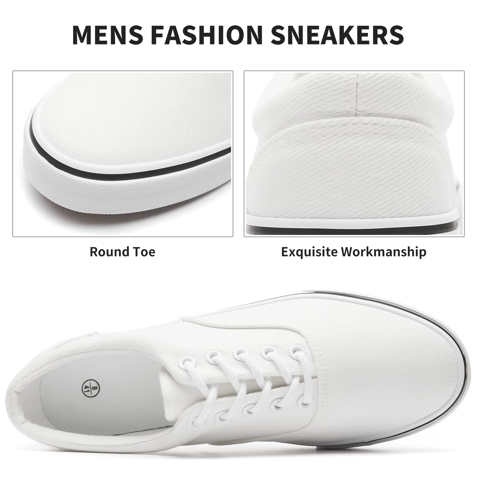 FRACORA Mens White Canvas Shoes Low Top Canvas Sneakers Lace Up Casual Shoes(White, US10)