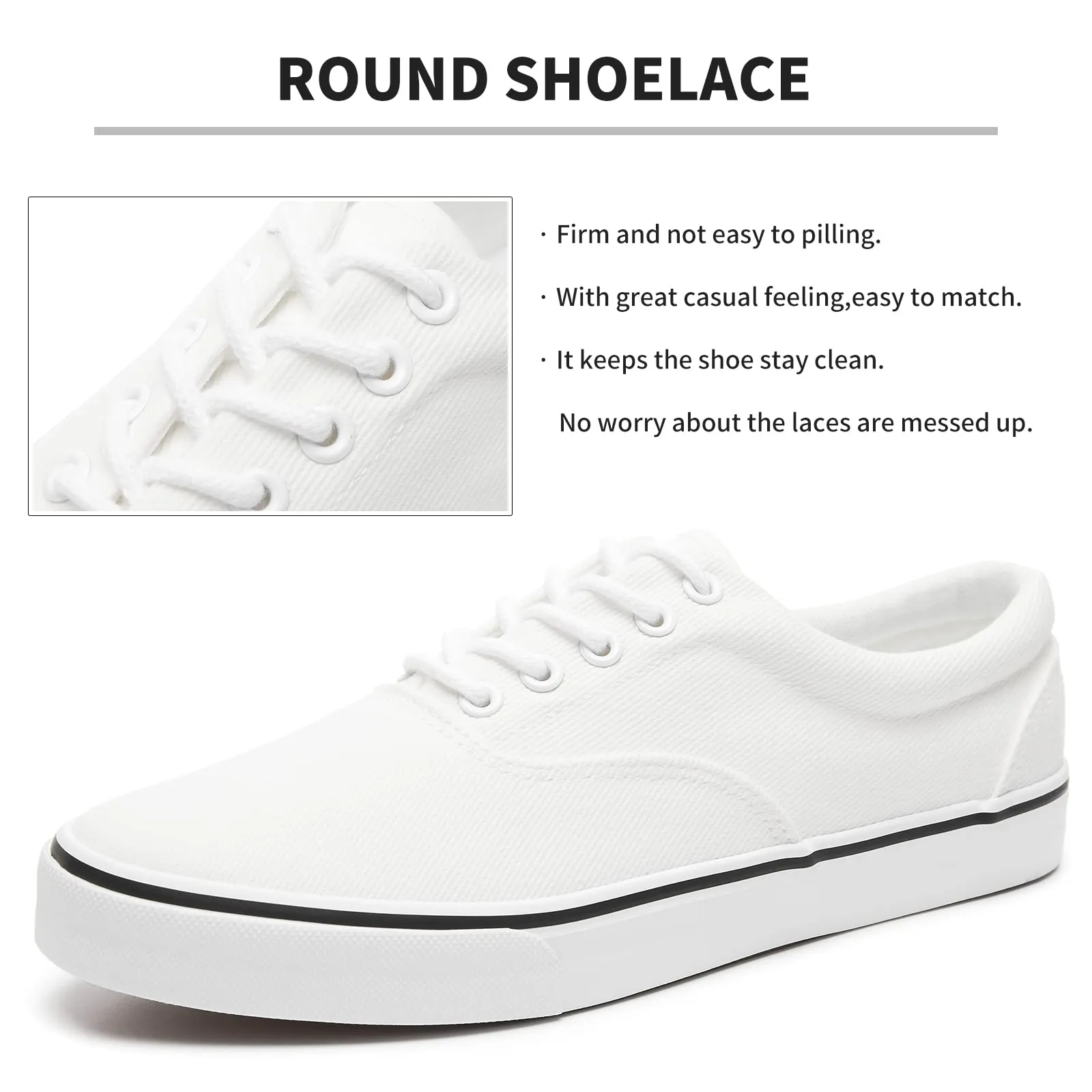FRACORA Mens White Canvas Shoes Low Top Canvas Sneakers Lace Up Casual Shoes(White, US10)