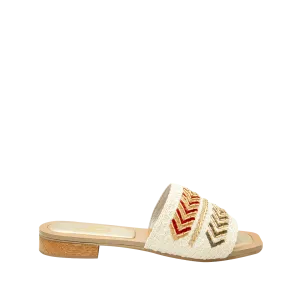 Gold leather and textile mule sandal