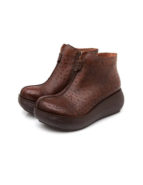 Handmade Carved Hollow Retro Wedge Boots