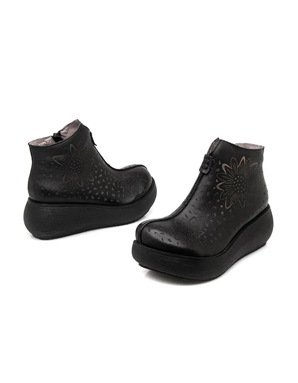 Handmade Carved Hollow Retro Wedge Boots