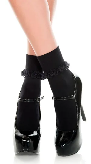 High Ankle Ruffle Trim Socks