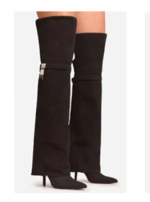 HIGH STANDARD Black Faux Nubuck Sleeve Boot Thigh High