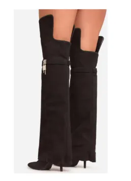 HIGH STANDARD Black Faux Nubuck Sleeve Boot Thigh High