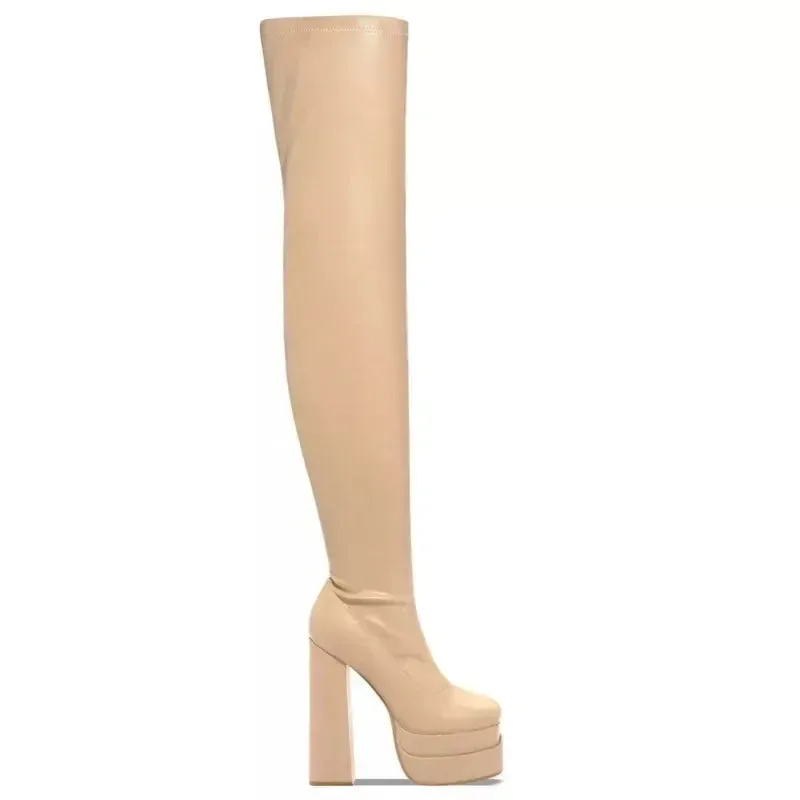 Hnzxzm European American New Women's Shoes 40-43 Large Waterproof Platform Super High Heel Boots Show Style High Heel Women Boots