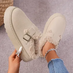 Hnzxzm New Luxury Winter Women's Boken Shoes Plush Fashion Retro Bean Shoes Cotton Women's Flat Sole Slippers Platform Women Boots