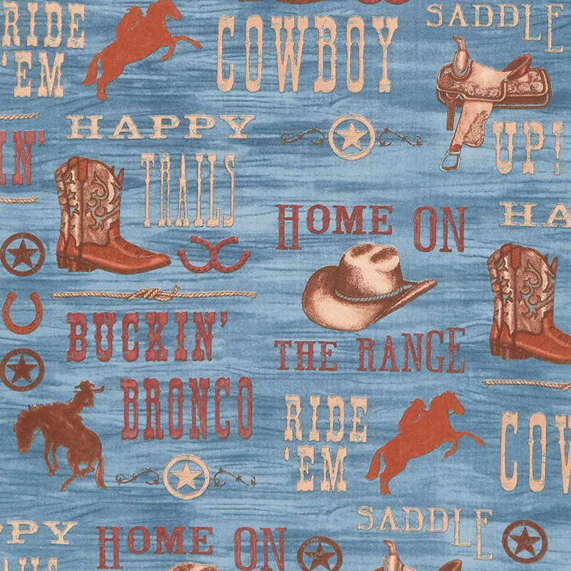 Home on the Range - Western Words Turquoise Yardage
