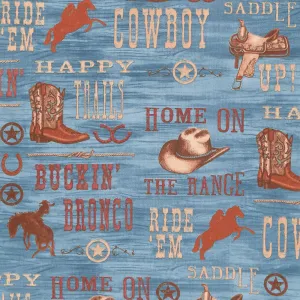 Home on the Range - Western Words Turquoise Yardage