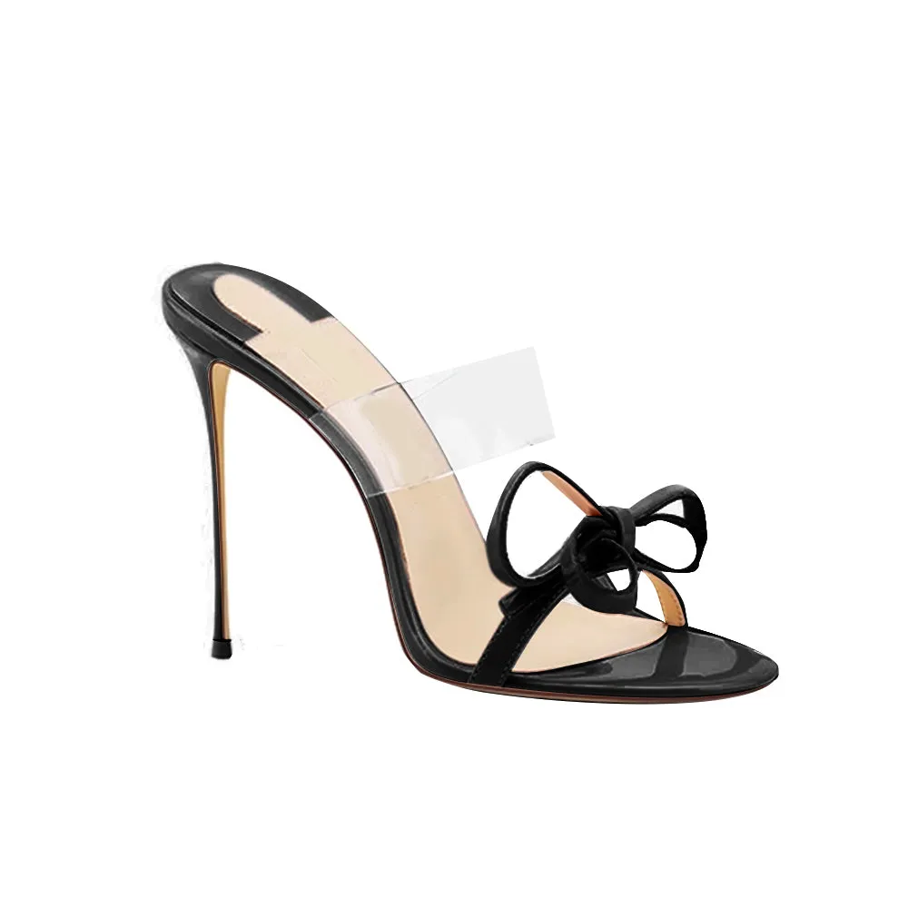 JODIY Bow PVC Mules Sandals - 10cm