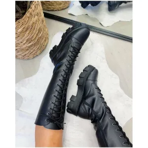 Lace-Up Chunk Heel Platform Boots