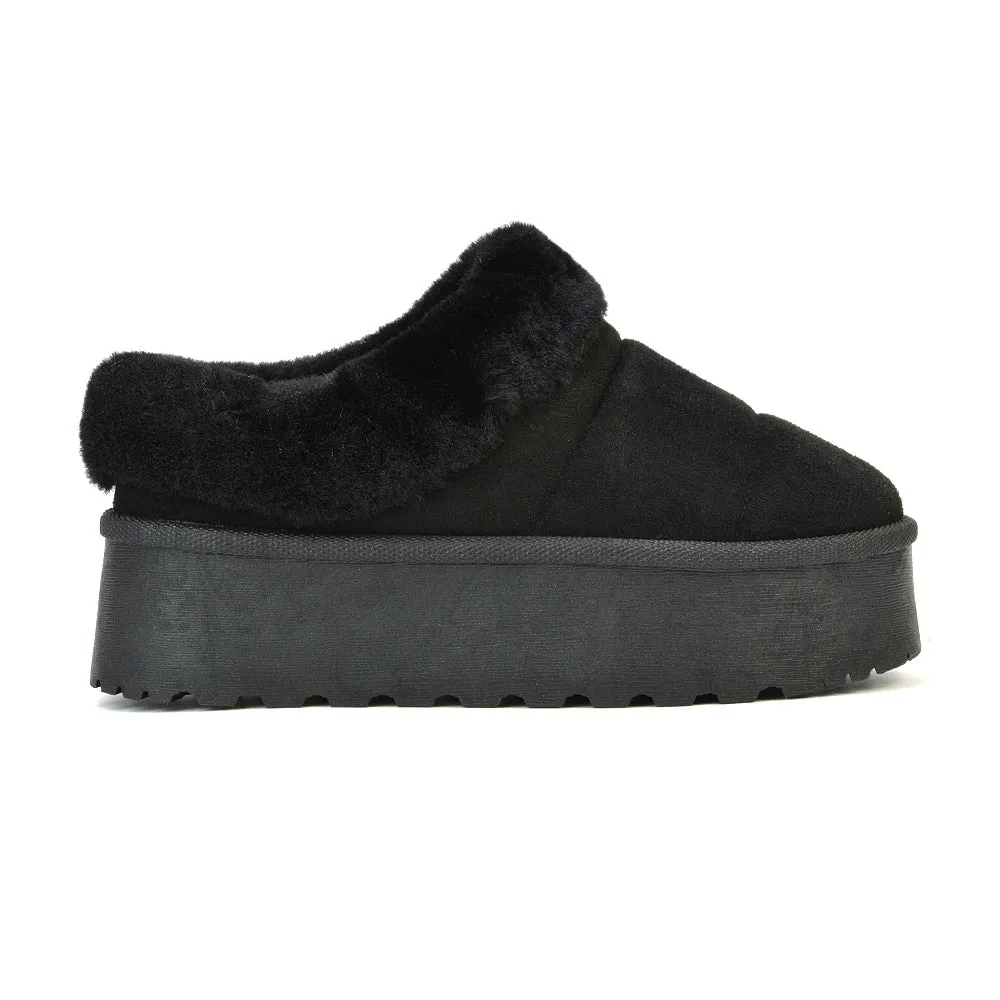 Laylin Faux Fur Platform Slipper Micro Ultra Mini Boots In Black