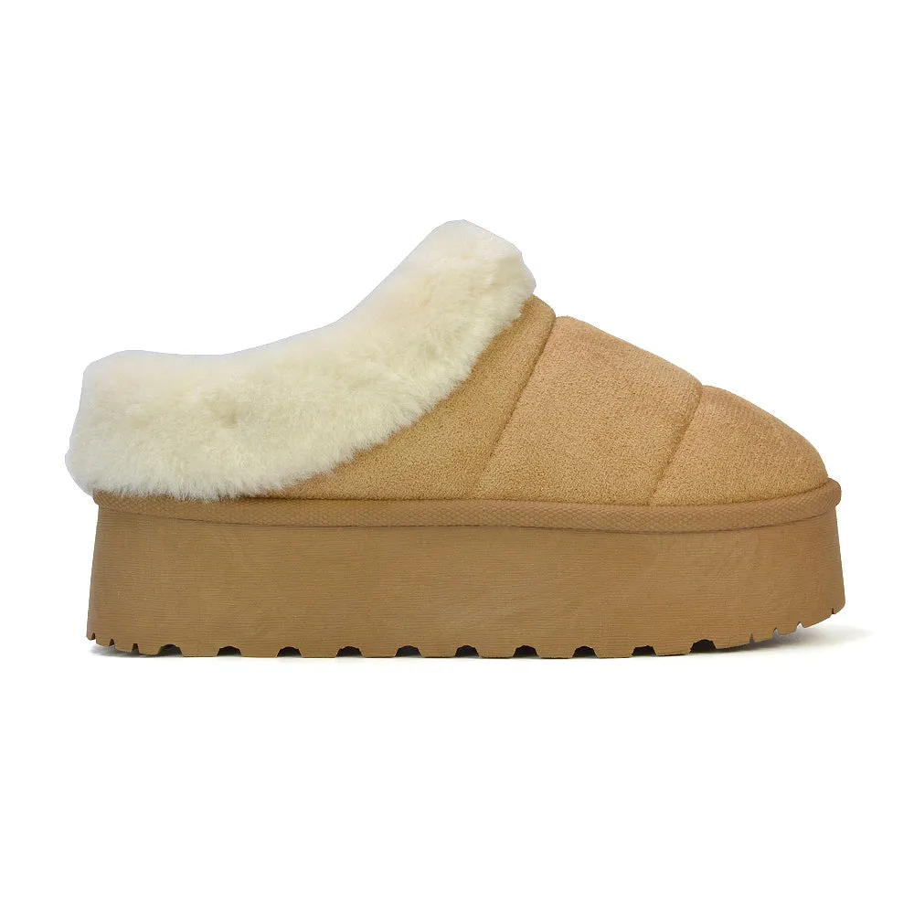 Laylin Faux Fur Platform Slipper Micro Ultra Mini Boots In Black