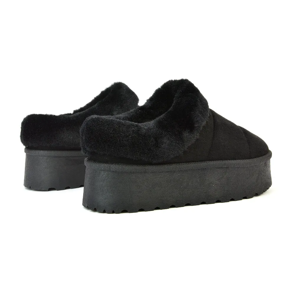 Laylin Faux Fur Platform Slipper Micro Ultra Mini Boots In Black
