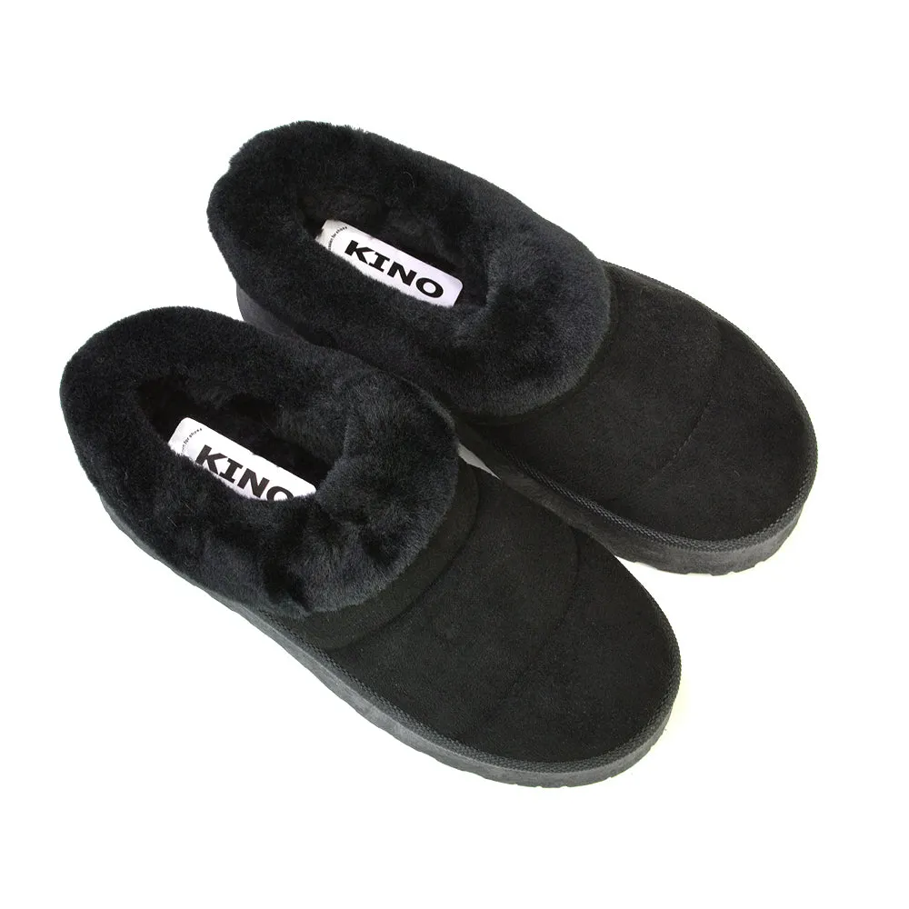 Laylin Faux Fur Platform Slipper Micro Ultra Mini Boots In Black