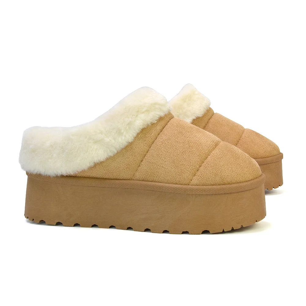 Laylin Faux Fur Platform Slipper Micro Ultra Mini Boots In Black