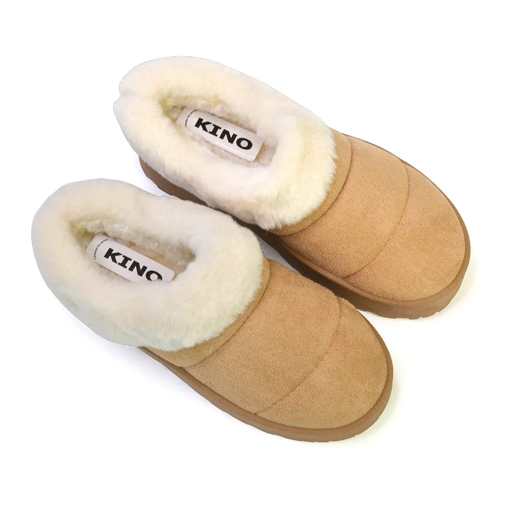 Laylin Faux Fur Platform Slipper Micro Ultra Mini Boots In Black