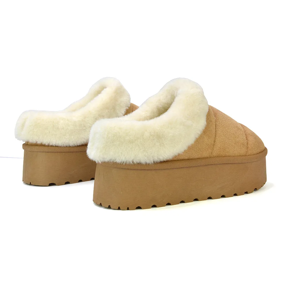 Laylin Faux Fur Platform Slipper Micro Ultra Mini Boots In Black