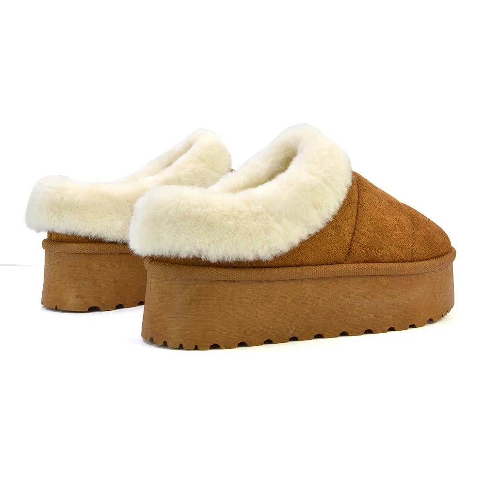 Laylin Faux Fur Platform Slipper Micro Ultra Mini Boots In Black