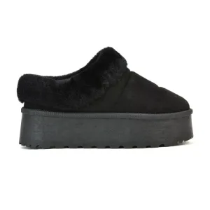 Laylin Faux Fur Platform Slipper Micro Ultra Mini Boots In Black