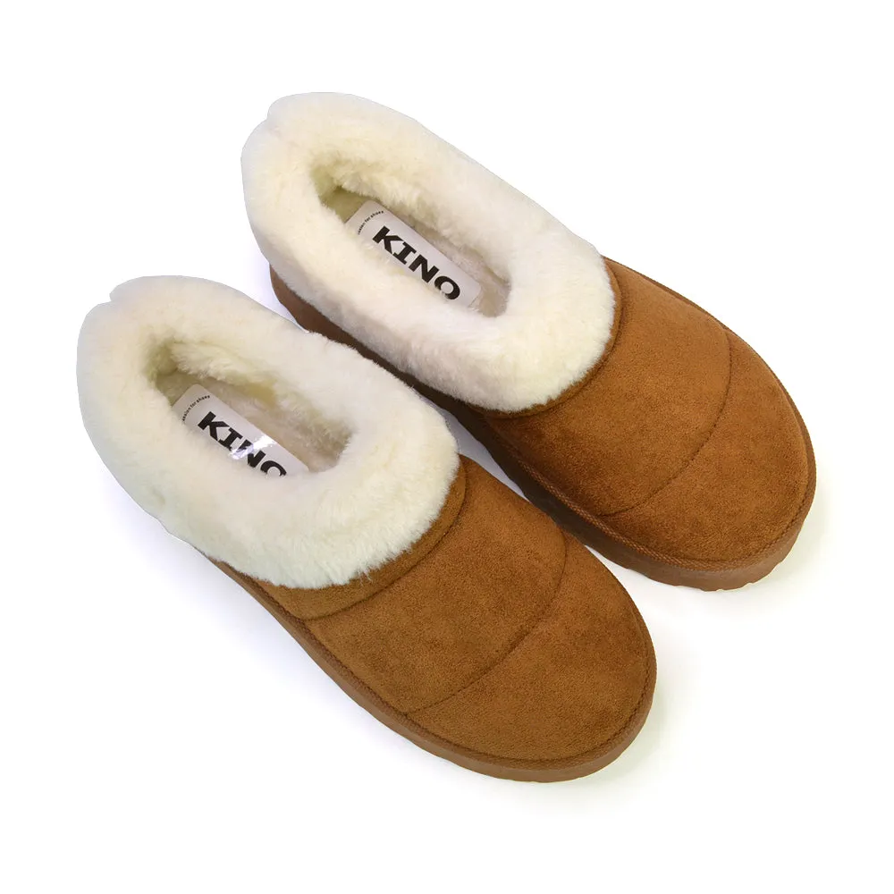 Laylin Faux Fur Platform Slipper Micro Ultra Mini Boots In Black