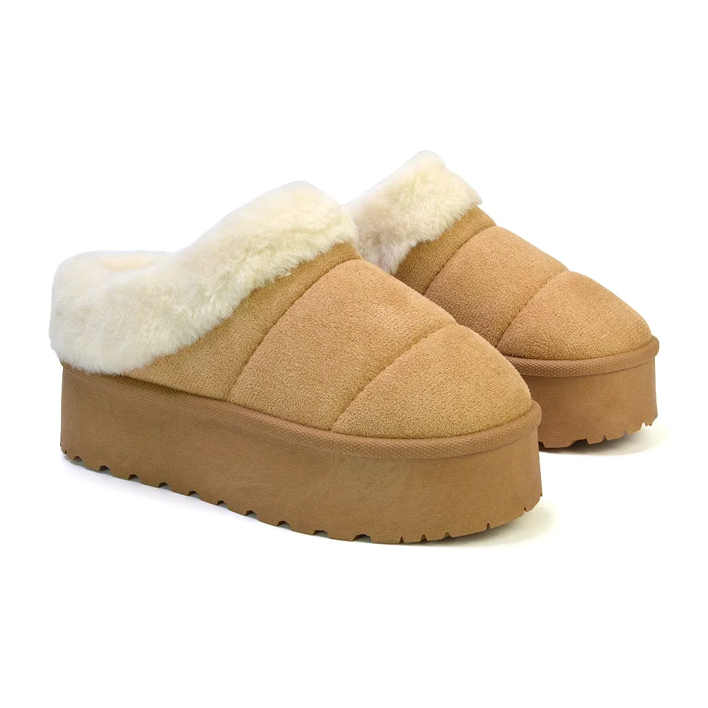 Laylin Faux Fur Platform Slipper Micro Ultra Mini Boots In Black