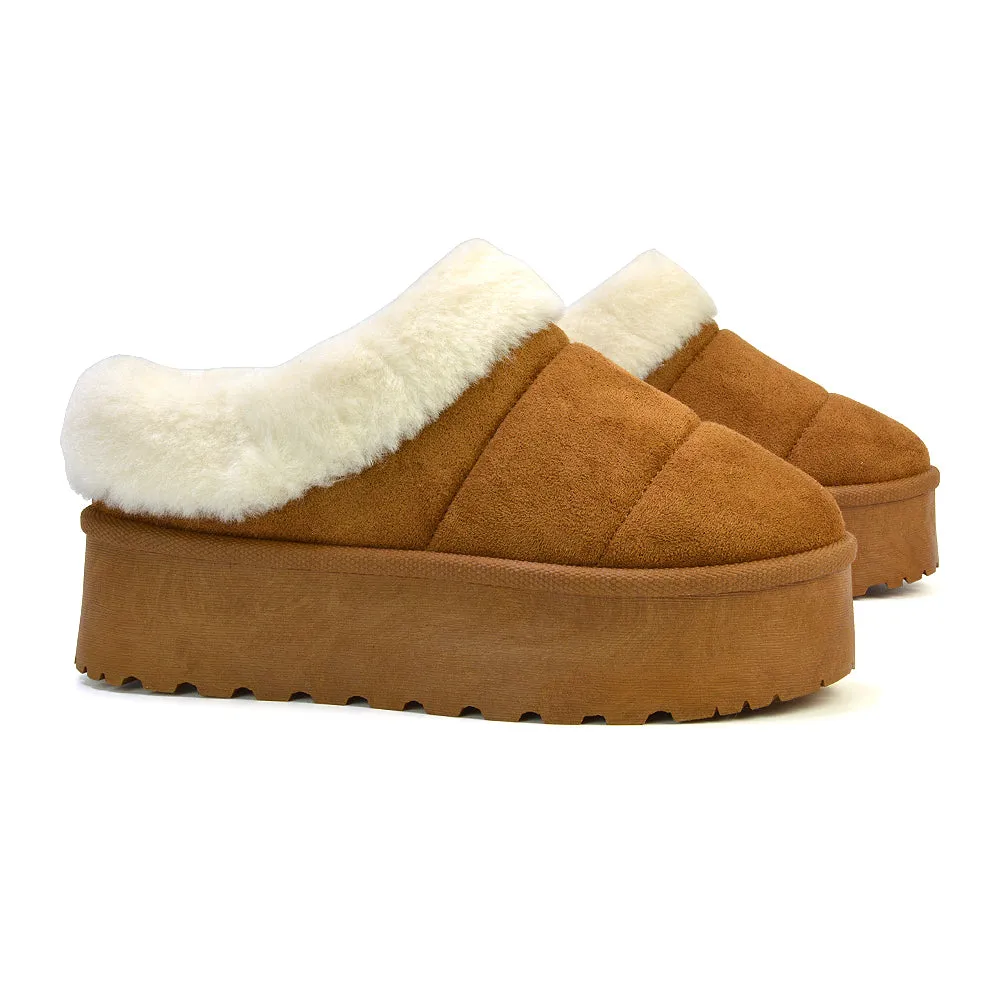 Laylin Faux Fur Platform Slipper Micro Ultra Mini Boots In Black