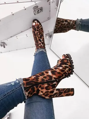Leopard Open Toe Platform Boots F341