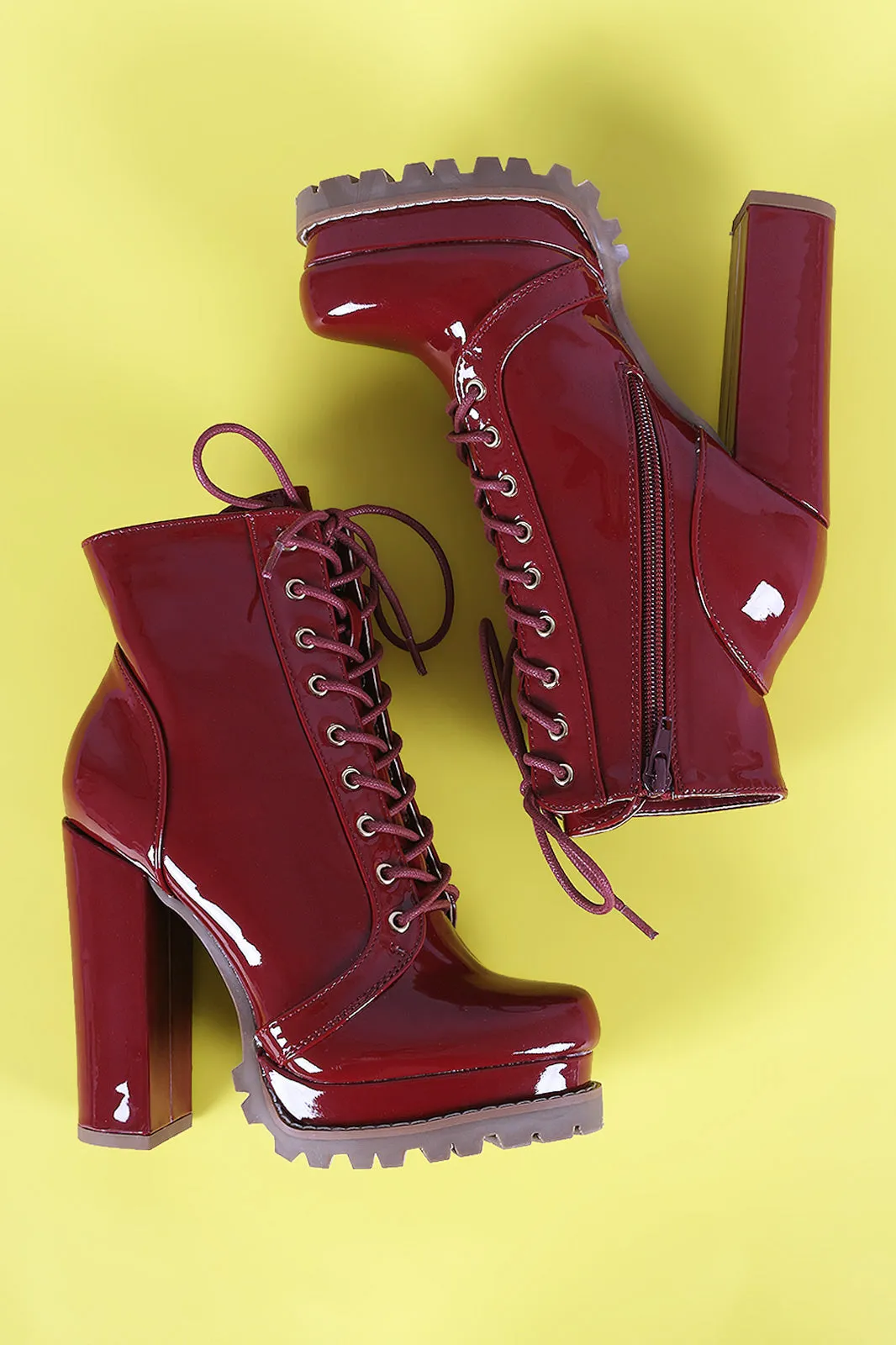 Liliana Lug Sole Lace Up Chunky Heeled Platform Ankle Boots