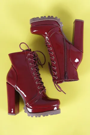 Liliana Lug Sole Lace Up Chunky Heeled Platform Ankle Boots
