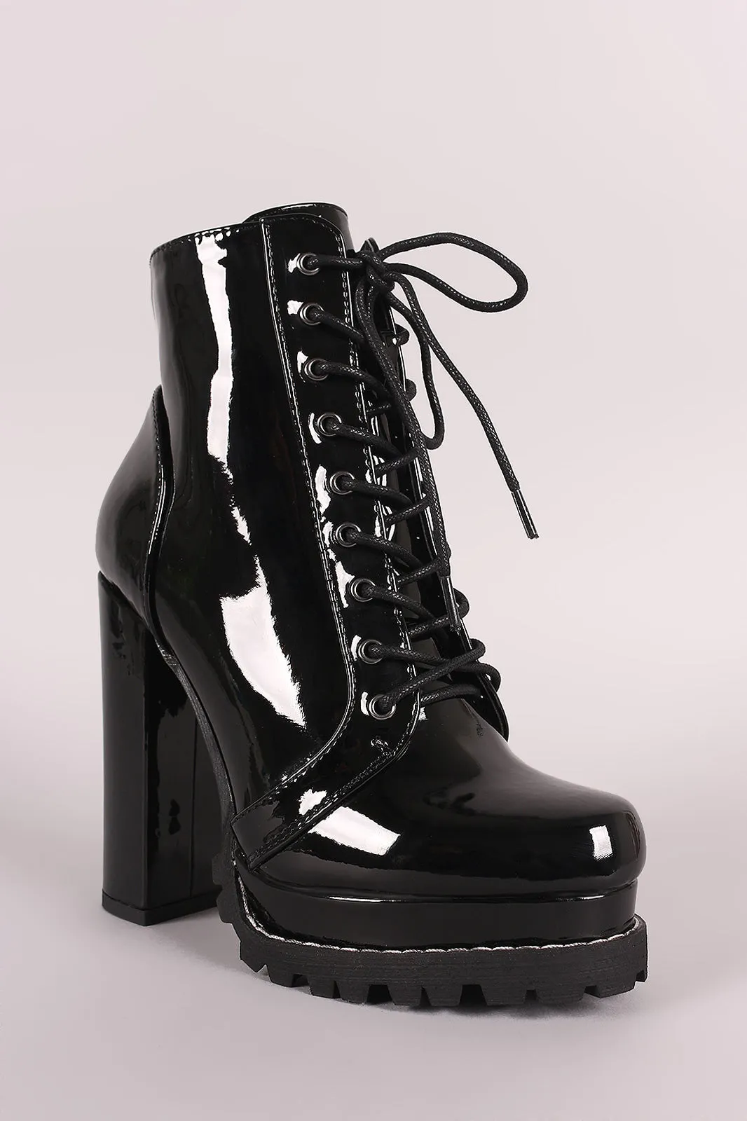 Liliana Lug Sole Lace Up Chunky Heeled Platform Ankle Boots