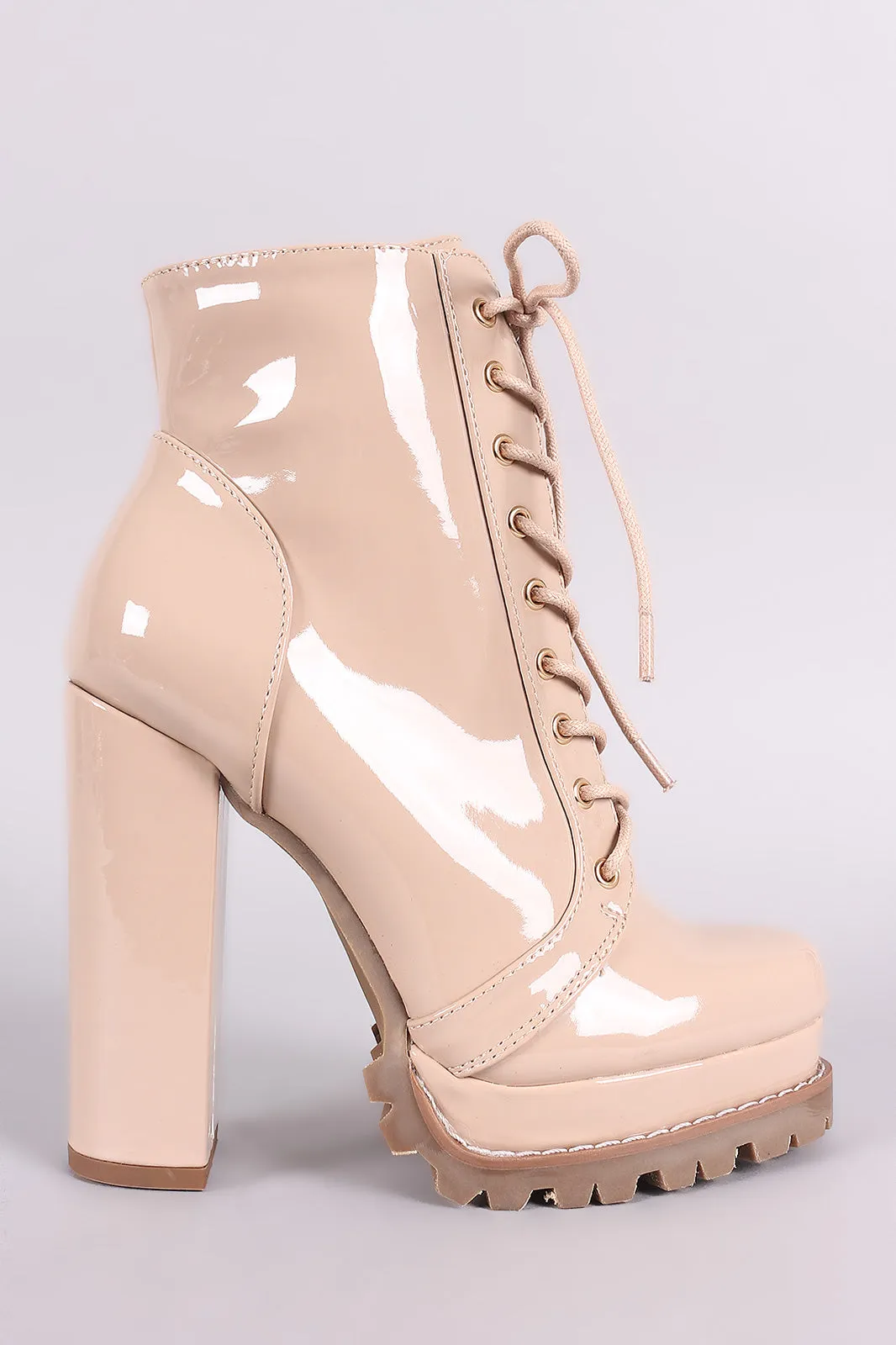 Liliana Lug Sole Lace Up Chunky Heeled Platform Ankle Boots