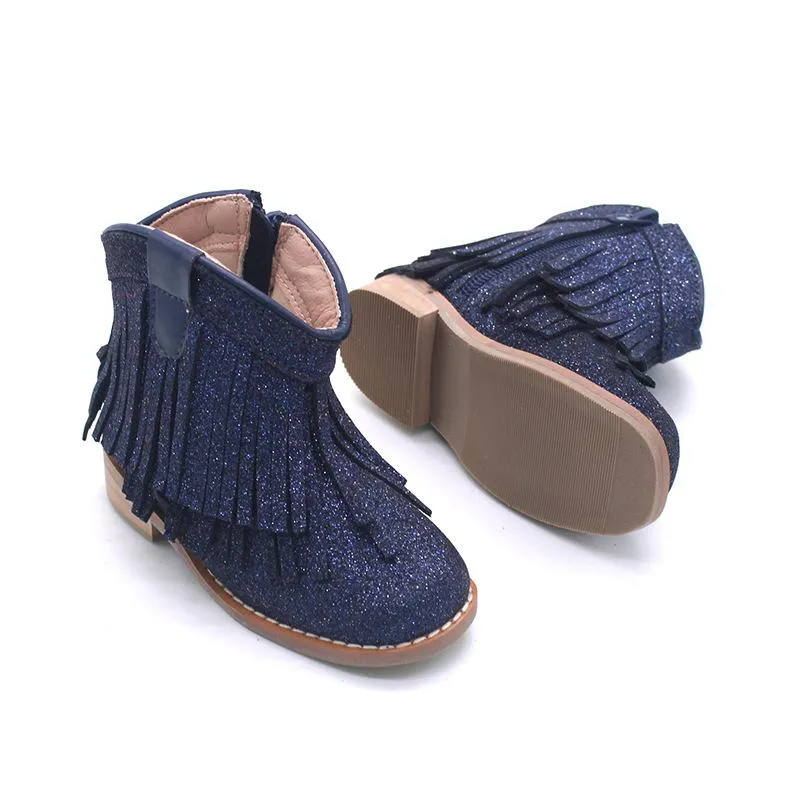 Little Children's Retro Tassel Denim Boots