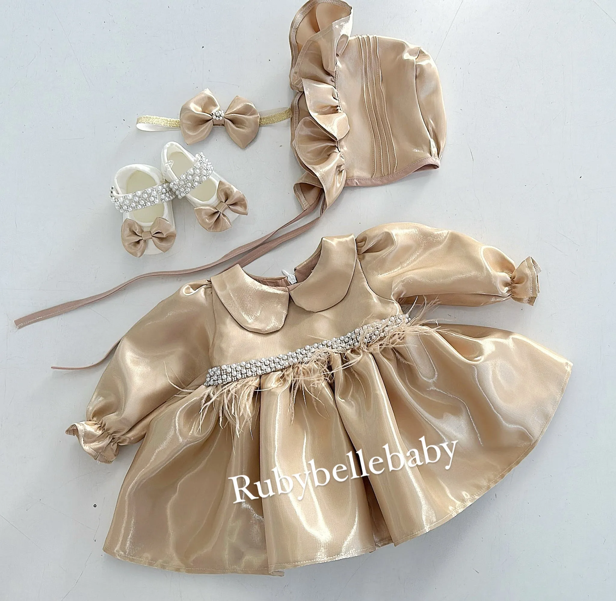 Maya Beaded Waist Baby Girl Dress - Gold