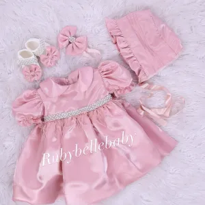 Maya Beaded Waist Baby Girl Short Sleeves Dress - More Colors