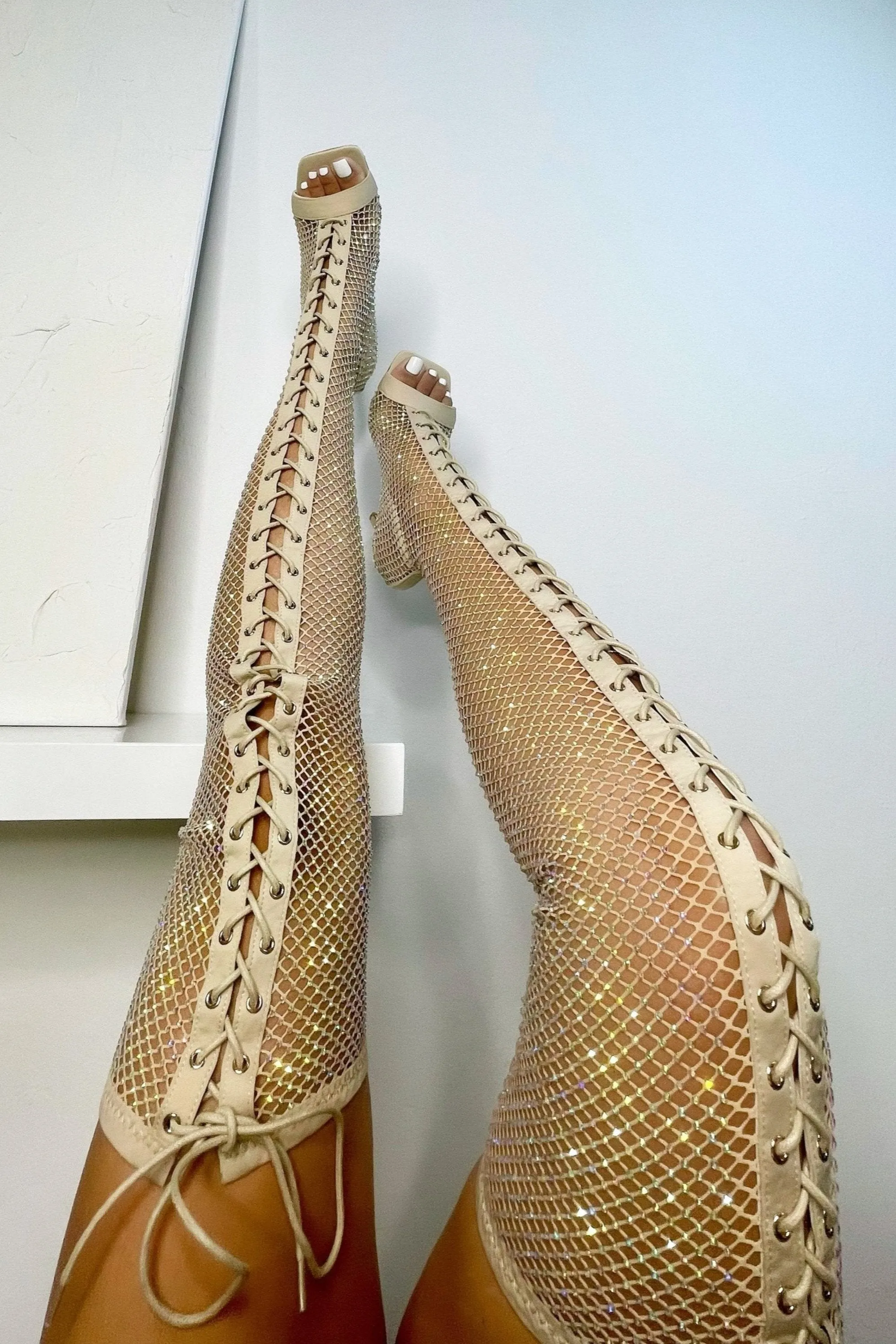 Melina Thigh High Boots - Nude