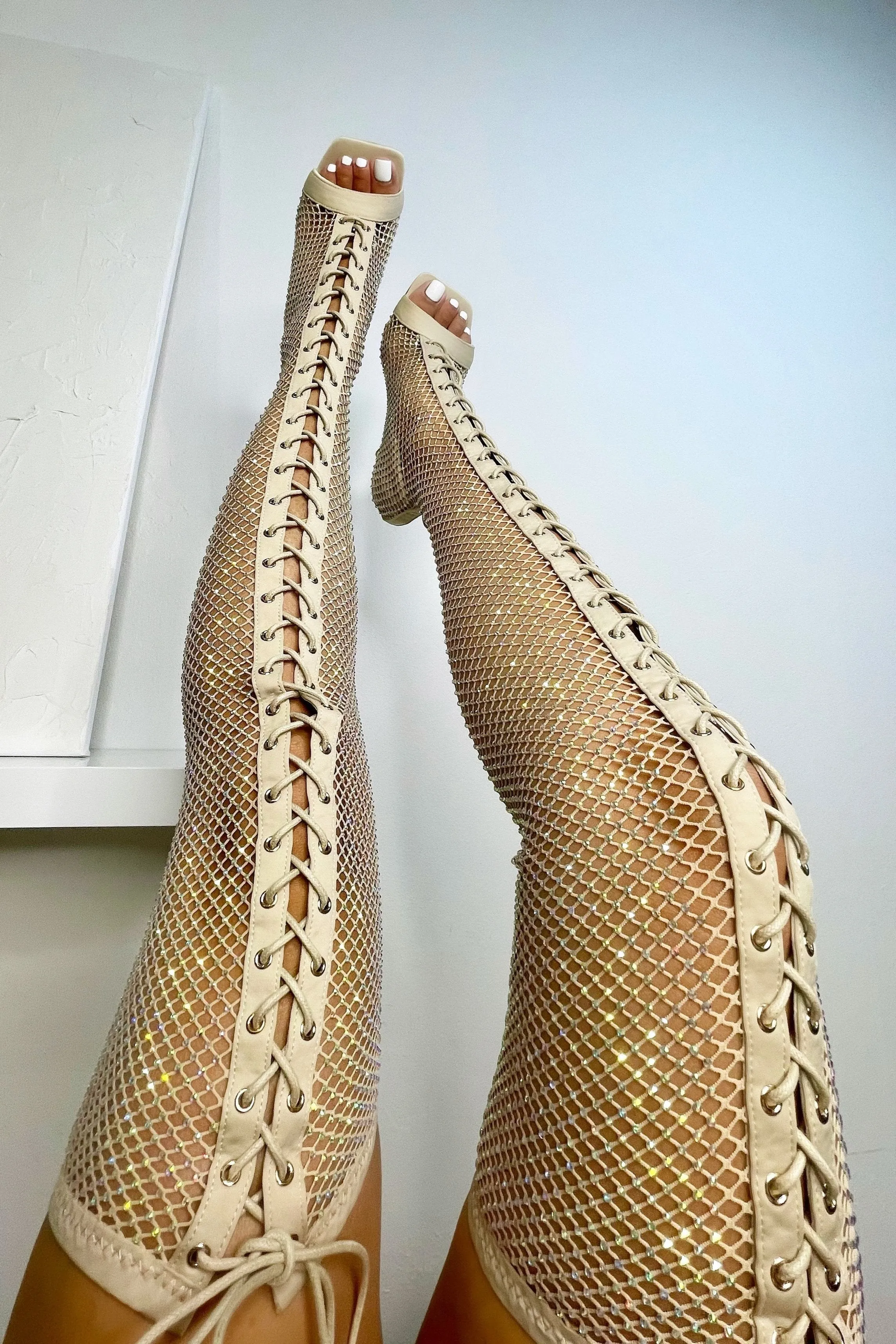 Melina Thigh High Boots - Nude