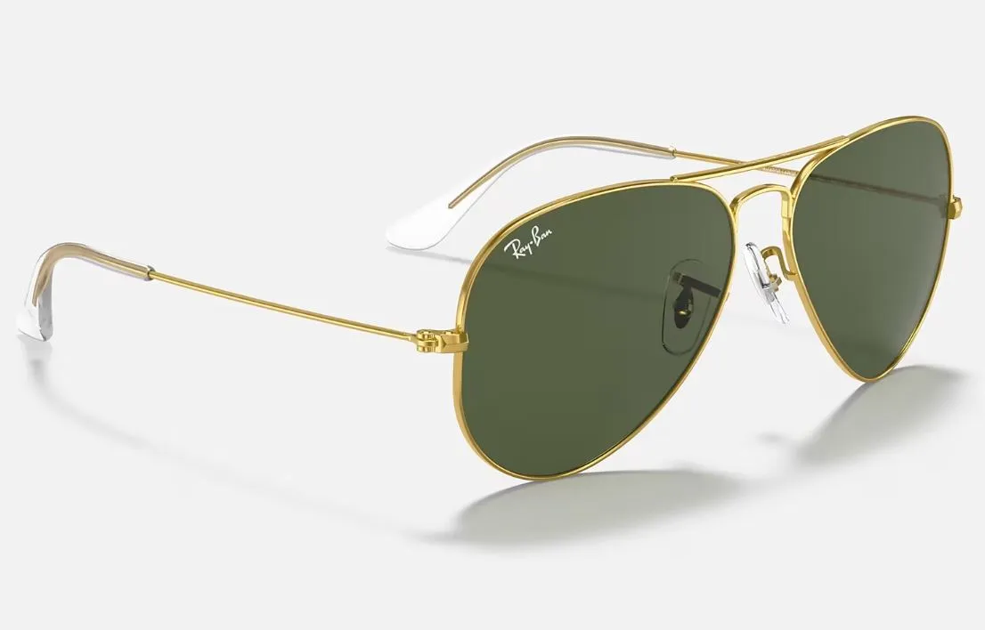 Mens Ray Ban Sunglasses Rb3025 Aviator Classic Polished Gold/ Green Sunnies