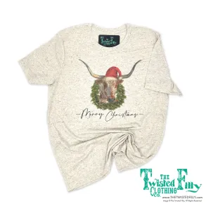 Merry Christmas Longhorn - SS Crew Neck Adult Tee - Oatmeal