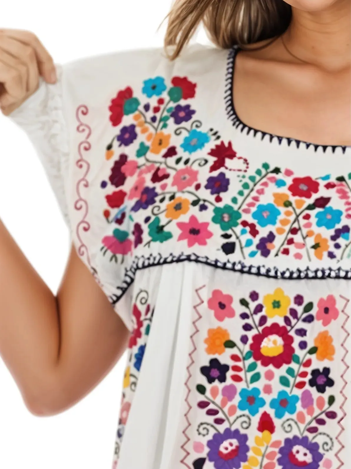 Mexican Folkloric Embrodered Huipil White